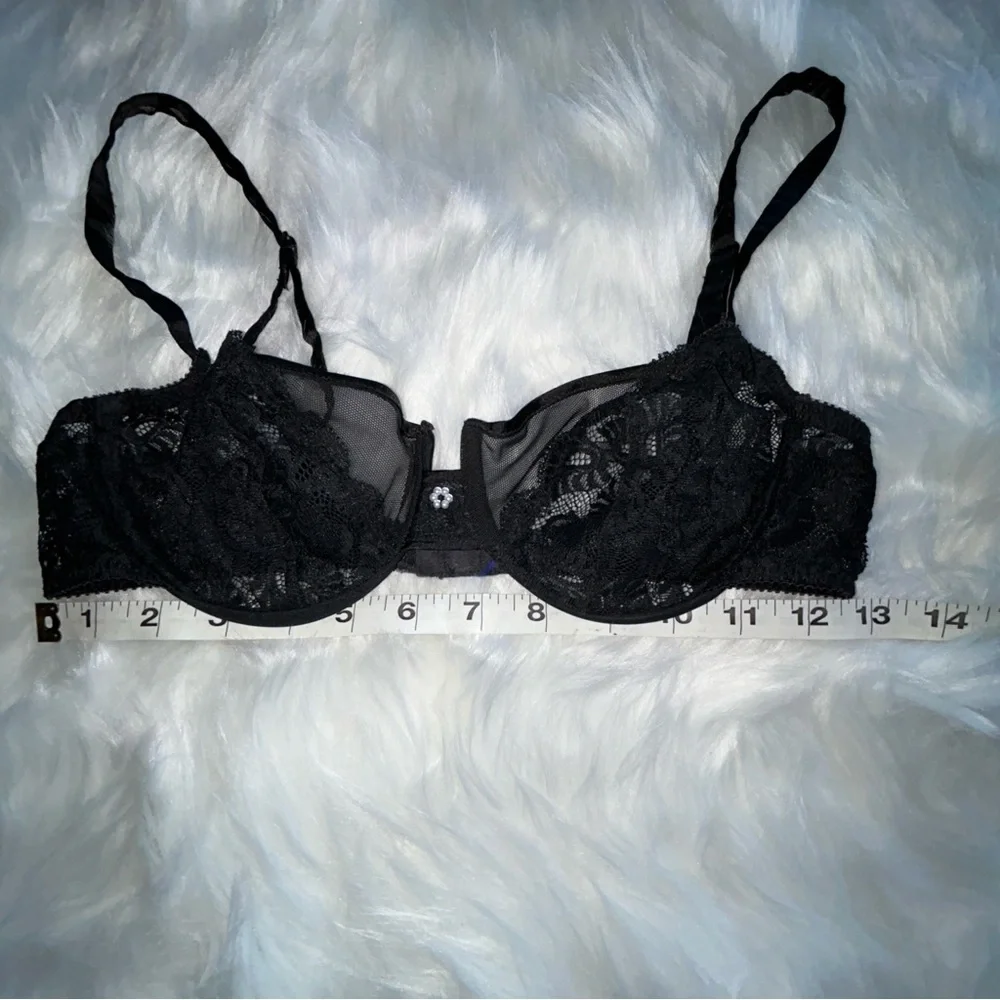Sexy Black Lace &‎ Sheer Mesh Underwire Bra y2K Glam 36C
